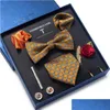 Laços Laços Vangise Marca Est Design Silk Tie Lenço Bolso Squares Cufflink Set Clip Gravata Caixa Xadrez Pais Daybow Fas Dhfo7