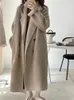 Womens Wool Blends Winter Korean Style Double Breasted Silk Rabbit Woolen Long Overcoat Women Handmade Loose Pink Gray Coat Jacket 231020