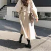 レディースウールブレンド冬の韓国の女性フェイクウールコートファッションエレガントなソリッドベルト肥厚ロングジャケット女性ルーズオールマッチアウトウェア231021