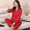 Women's Two Piece Pants Solid Color Sleepwear Silk Satin Pajamas Long Pyjamas Women Set Nightwear Suits Pyjamas Home Clothes Plus Size 231021