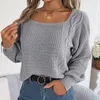 Pulls pour femmes Femmes Tricot Col Carré À Manches Longues Casual Pull Pull Pull Top Ecu