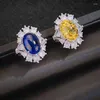 حلقات الكتلة على الطراز الفرنسي الرجعية الفاخرة المحاكاة الملكية الياقوت الأصفر/الأزرق للنساء أزياء الفضة خاتم الزواج