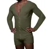 Men's Sleepwear Underwear Men's Sexy Pajamas Sets Onesie-s Men Long Sleeve Solid Color Romper Single-breasted Jumpsuit Sleepwear Nightwear 231021