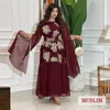 Vêtements ethniques Femmes musulmanes Abaya Broderie Ceinturée Soirée Marocaine Kaftan Dubaï Mesh Robe Turc Dames Robe Musulman