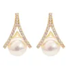 Stud Earrings Beach For Women Pearl Fashion Shiny Exquisite Light Luxury Micro Inlaid Zircon