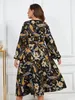 Plus size Jurken XL-4XL Herfst en winter Vintage plus-size jurken losse afslankende casual V-hals lange mouwen Paisley-jurk met print 231021