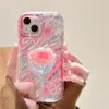 Casos de telefone celular coreano adorável flor anel titular caso claro para iphone 14 12 13 11 pro max x xs xr 7 8 plus bonito suporte floral capa macia 231021