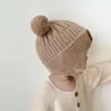 Kapaklar Şapkalar Kış Bebek Beanie Cap Cartoon Bear Ear Koruma Örgü Şapka Toddler Erkek Kızlar Sevimli Koreli Sıcak Çocuklar Tığ Gorros 231020