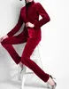 Samt Frauen Prom Anzüge Rot Dame Büro Smoking Für Hochzeit Gast Tragen Slim Fit Abend Formale Blazer 2 Stück jacke