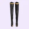 Lady lederen laarsjes 2024 Martin Stiletto High Heel Long Boot Mix Color Boots Women Thigh Booties Pillage Tenen Cross-Tied trouwschoenen Zipper Vatper