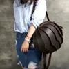 Ryggsäckfunktion vintage läder män kvinnor unika designer rese bagpack retro galna hästbagge anti stöld