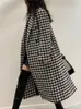 Women's Wool Blends Korean Fashion Women Long Plaid Woolen Coat Autumn Winter Casual Loose Elegant Houndstooth Jacket Female Chic Vintage Overcoat 231020