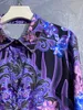 Robe de créateur, tempérament, célébrité, magnifique embellissement de diamants, chemise imprimée violette, taille haute, ensemble jupe longue plissée, femme