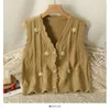 Women's Sweaters Flower Embroidered Knitted Vest Cardigan Outwear 2023 Autumn/Winter Loose And Reduced Age Lace Sleeveless Tank Top