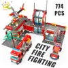 Blocks HUIQIBAO 774pcs Fire Station Model Building Truck Helicopter Firefighter Bricks City Educational Toys for Children Gift 231020 Best quality