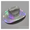 Party Hatts Wholesale Cowgirl LED HAT Flashing Light Up Sequin Cowboy Hats Lysande Caps Halloween Costume Home Garden Festive Party Su Dhuuh