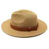 Berets Panamá Soft Shaped Chapéu de Palha Verão Mulheres Homens Ampla Brim Beach Sun Cap UV Protection Belt Trim Fedora