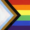 Partihandel 90*150 cm triangel Rainbow Flags Banner Polyester Metal Grommets hbt Gay Rainbow Progress Pride Flag Decoration Th1206