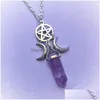 Colliers pendants Triple Moon Déesse Crystal Pentagram Collier Hexagon Stone Wiccan Wiccan Collier Bijoux Femmes Créative Dhzcv