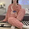 Zweiteilige Damenhose, Hausanzug, Damen, Winter, 6XL, Damen, dick, warm, großer Plüsch-Pyjama-Set, Pullover, Cartoon, zotteliges Frottee, niedliche Nacht-Fleece-Loungewear, 231021