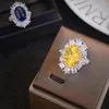 Anéis de cluster estilo francês retro luxo simulação real safira amarelo/azul para mulheres moda prata cor anel de casamento