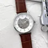 Men Watch Stainless Steel Three stitches Top Luxury Brand 40mm Automatic mechanical Watches leather Strap Hollow out design Fashion LO