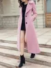 Women's Wool Blends 2023 Autumn and Winter Pink Woolen Long Slim Fit Thin Coat Over Knee Thick Womens Clothing 231020