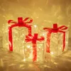 Set di 3 scatole regalo illuminate da Natale, scatola natalizia trasparente illuminata di bianco caldo, scatole regalo con fiocchi rossi per albero di Natale, cortile, casa, decorazioni natalizie per esterni