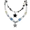 Collares colgantes Negro Blanco Estrella Cráneo Costura con cuentas para mujeres Diseño de moda creativo Retro Y2K Chica Dulce Collar fresco