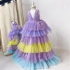 Girl Dresses Purple Sequins Overlay Flower Dress O Neck Tiered Tulle Little Princess Hi Low Style Party Gown Birthday