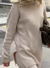 女性用セーター2023ニットルーズセータータートルネックベージュジャンパー女性秋シックな長袖プルオーバートップス静かな贅沢