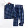 メンズスリープウェアマルチスリーブ格子縞のズボン秋の男性冬のデザインカラーパジャマとフランネルコットンセットのための温かい家庭用