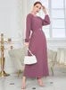 Roupas étnicas Simples Sólido Abaya Manga Longa Slim Vestidos Árabes Mulheres com Cinto Kaftan Elegante 2023 Dubai Turquia Plain Daily Ladies Robe