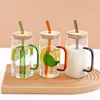 Bicchieri da vino Bicchieri di vetro con coperchi in bambù Cannucce Cordial Bicchiere da bere Caffè ghiacciato Articoli essenziali per la casa Regalo di inaugurazione della casa