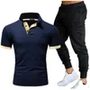 Men's Tracksuits Summer Cotton Color Matching Casual Short-Sleeved Polo Shirt Fashion Sports Trousers Suit 2-Piece Outdoor C