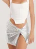 Kjolar taruxy silver pu mini kjol kvinnor hög midja sexig sido slitsar kort kvinna 2023 höstklubb mode smal vikar femme