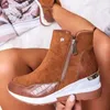 Boots vinterkvinnor 2023 Fashion Warm Snow Wedge Platform Kvinnors ankelstorlek 43 Sidan blixtlåsstövlar Botas Mujer