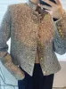 Mélanges de laine pour femmes Zoki bureau dame Design élégant veste en Tweed mode col montant manteau en fausse laine femmes simple boutonnage à manches longues vêtements d'extérieur 231020