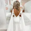 V Neck Crepe Wedding Dress 2024 Detachable Chiffon Shoulder Wings Custom Made Belt Simple V Neck Backless Satin Bridal Gowns Vestidos De Noiva