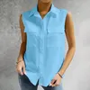Chemisiers pour femmes, chemise boutonnée, tunique à col sans manches