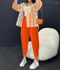 Kvinnors tvåstycksbyxor beskurna kostym 2023 Fashionabla etnisk stil bomull och linne långärmad skjorta leggings harem pant set
