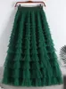 Skirts TIGENA 92cm Tiered Maxi Tulle Skirt Women Spring Summer Elegant Layers High Waist Pleated Tutu Mesh Long Female 231020