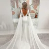 V Neck Crepe Wedding Dress 2024 Detachable Chiffon Shoulder Wings Custom Made Belt Simple V Neck Backless Satin Bridal Gowns Vestidos De Noiva