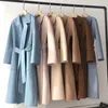 Women's Wool Blends Korean Women Handmade Hepburn Corrugated Water Ripples Coat Doublesided Cashmere Long Woolen Jacket Max 231020