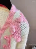 Kvinnors stickor tjocka nålar handvävda dubbelbröst rosa tröja kappa v-hals höst och vinter yttre street gardigan