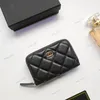 Lyxmodedesigner CC Short Coin Purse Zipper Classic Pattern Caviar Lambskin Leather Card Holders Wholesale Black Woman Small Mini Wallet Purse With Box