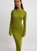 Casual Dresses Elegant Green Slim Sticked Maxi Dress Women 2023 Autumn Winter Fashion Long Sleeve Troeat Lady Party Club Streetwear