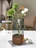 Vasi in stile cinese in legno massello quadrato bocca decorazione soggiorno composizione floreale vaso trasparente in vetro