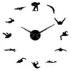 Wall Clocks Swimming Mirror Effect Clock Big Needles Sport Cool Art Non-ticking Large Unique Gift Idea For Swimmer