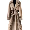 Women's Wool Blends Double Sided Woolen Coat for Women Full Mink Collar Long Windbreaker Adjustable Waist European Winter 231020